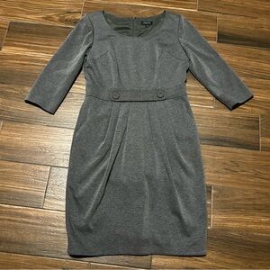 Tahari 3/4 Sleeve Dress Round‎ Neck with Pockets 12 Gray Arthur S Levine
